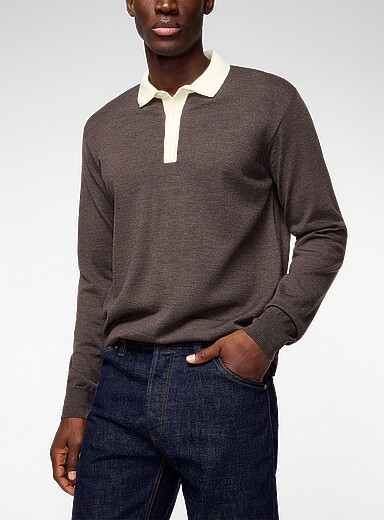 Drake's: Le polo tricot col contraste Brun  pour homme