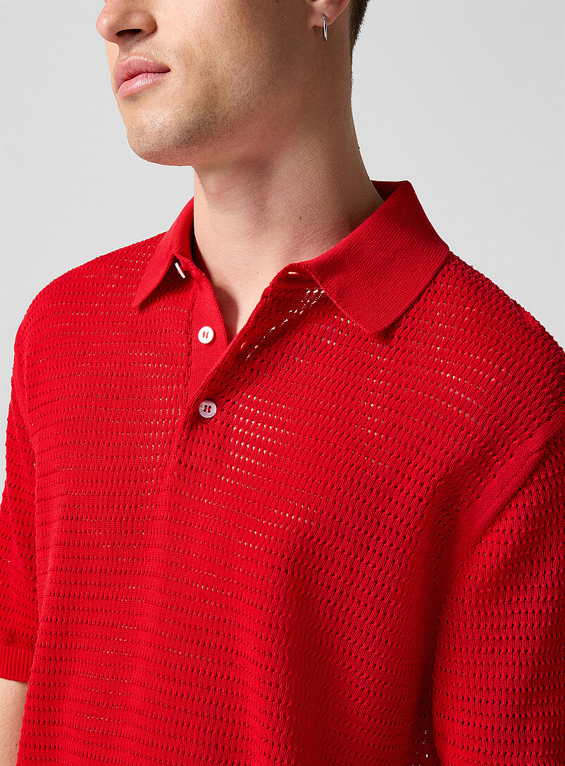 Openwork knit polo shirt | Drake's | | Simons