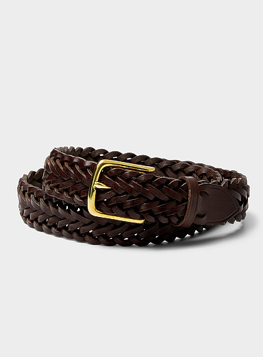 Brass buckle braided leather belt