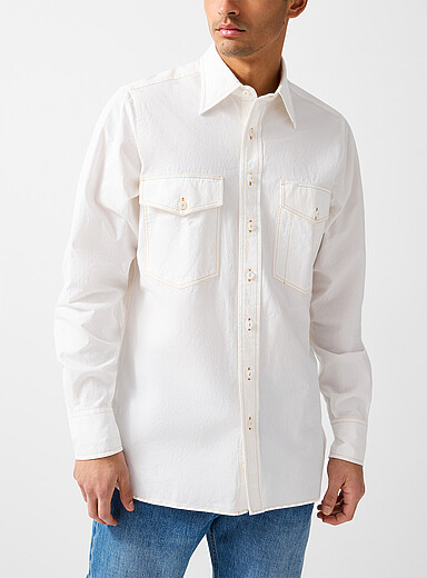 Drake's White Contrasting topstitching patch pockets shirt for men