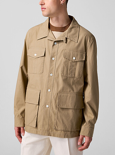 Drake's: La veste safari multipoches Ivoire - Beige cr&egrave;me pour homme