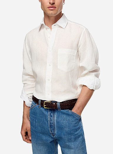 Drake's Off White Pure linen plain shirt for men