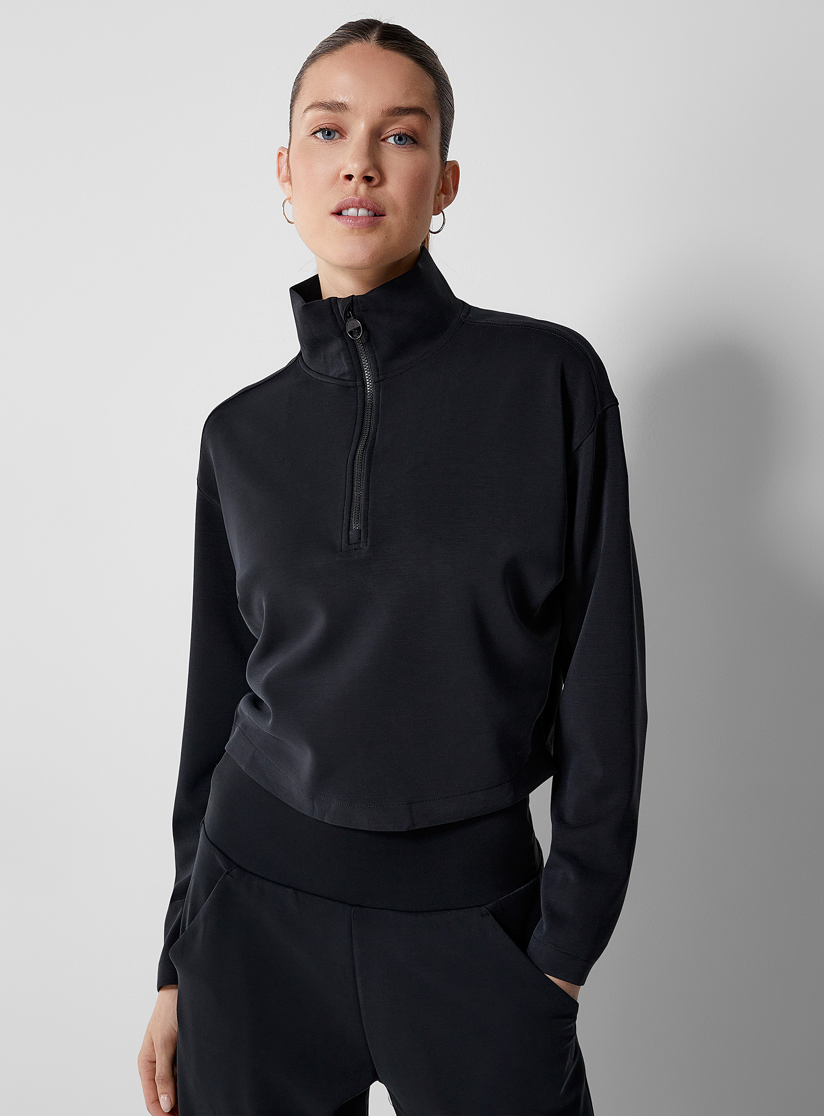 Prana Shea Zip-up Mock-neck Ultra-soft Sweater In Black