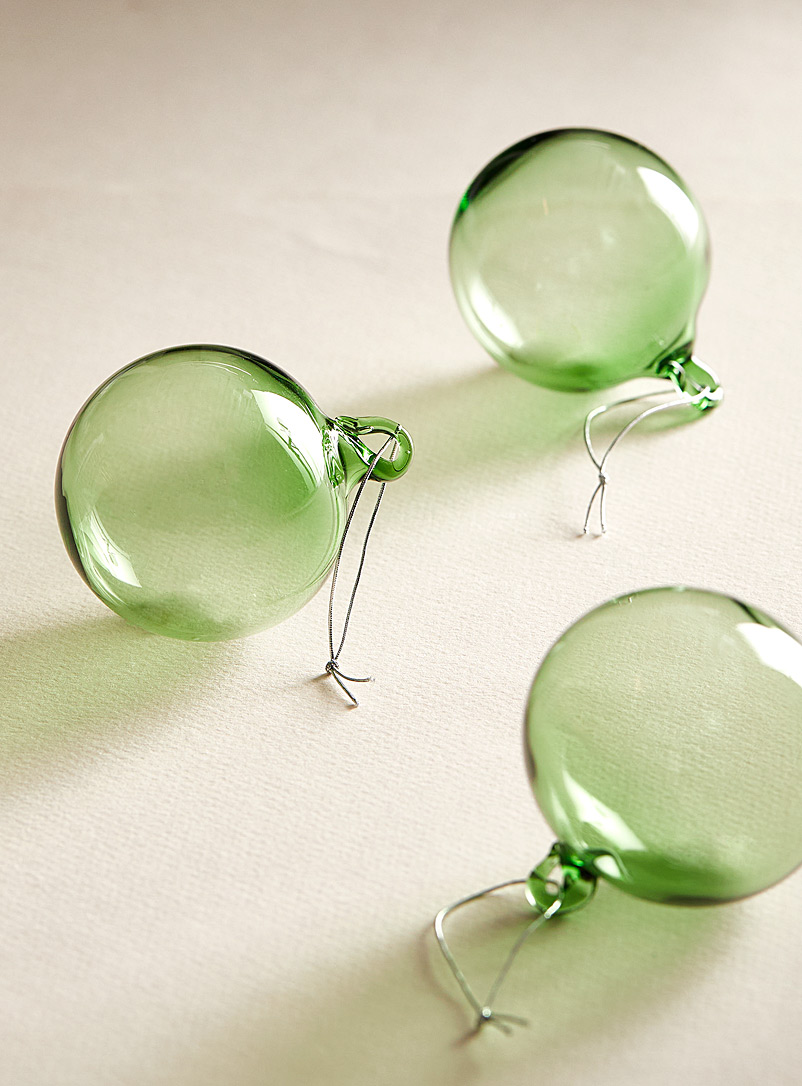 Brook Drabot Kelly Green Monochrome blown glass decorative bubbles Set of 3