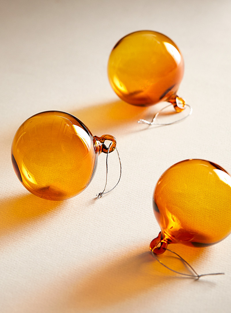 Brook Drabot Orange Monochrome blown glass decorative bubbles Set of 3
