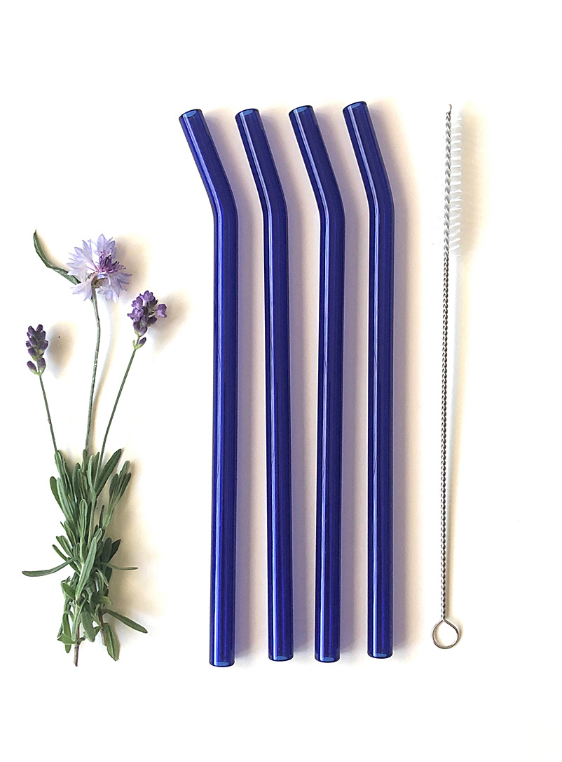 Brook Drabot: Les pailles en verre courbé nuances naturelles Ensemble de 4 Bleu