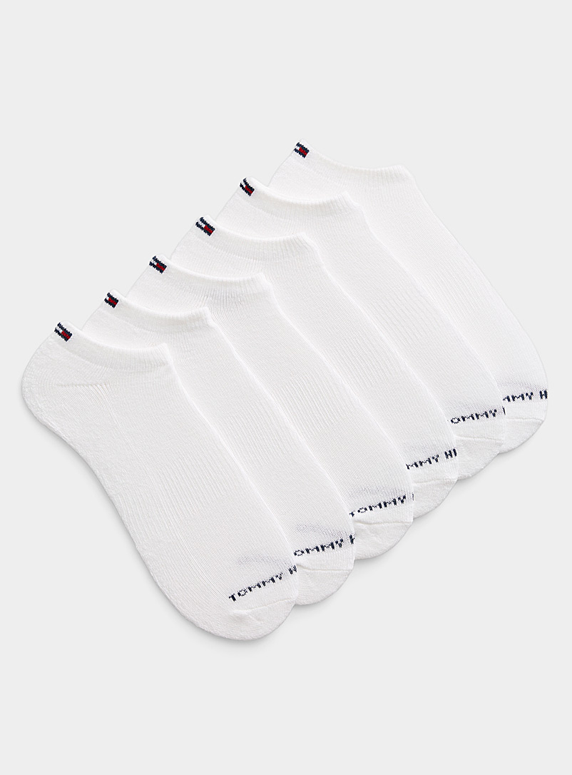 Tommy Hilfiger White Mini-logo sporty ped socks 6-pack for men