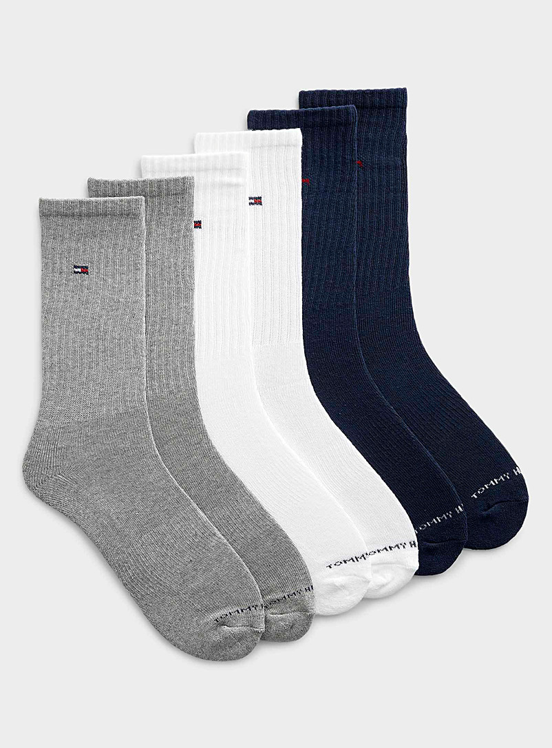 Tommy Hilfiger Patterned Blue Mini-logo ribbed socks 6-pack for men