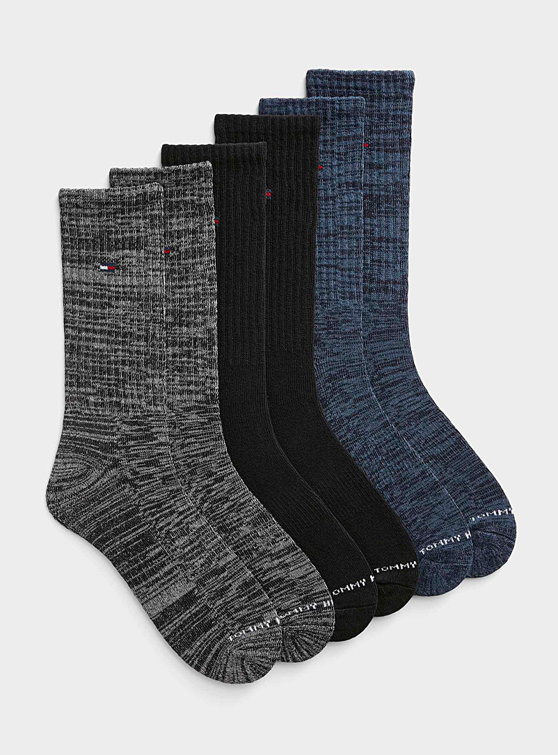 Tommy Hilfiger: Les chaussettes côtelées minilogo Emballage de 6 Noir à motifs pour homme