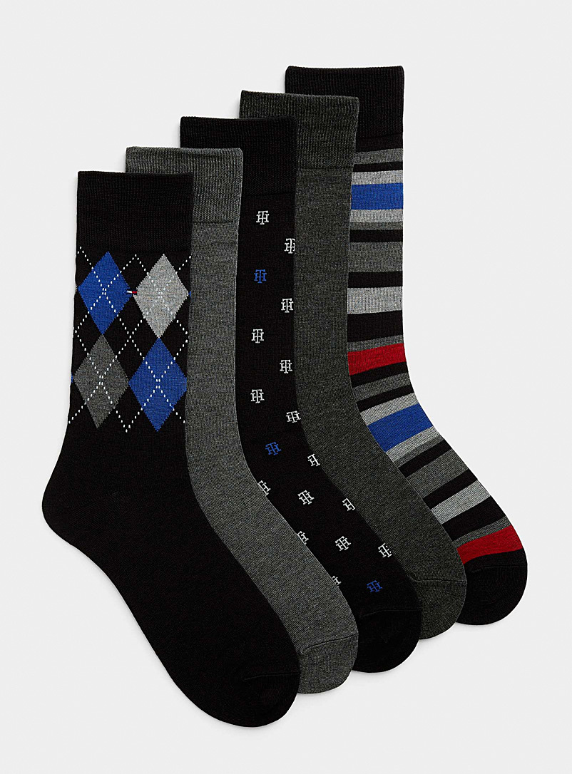 Tommy Hilfiger Black Solid and patterned dress socks 5-pack for men