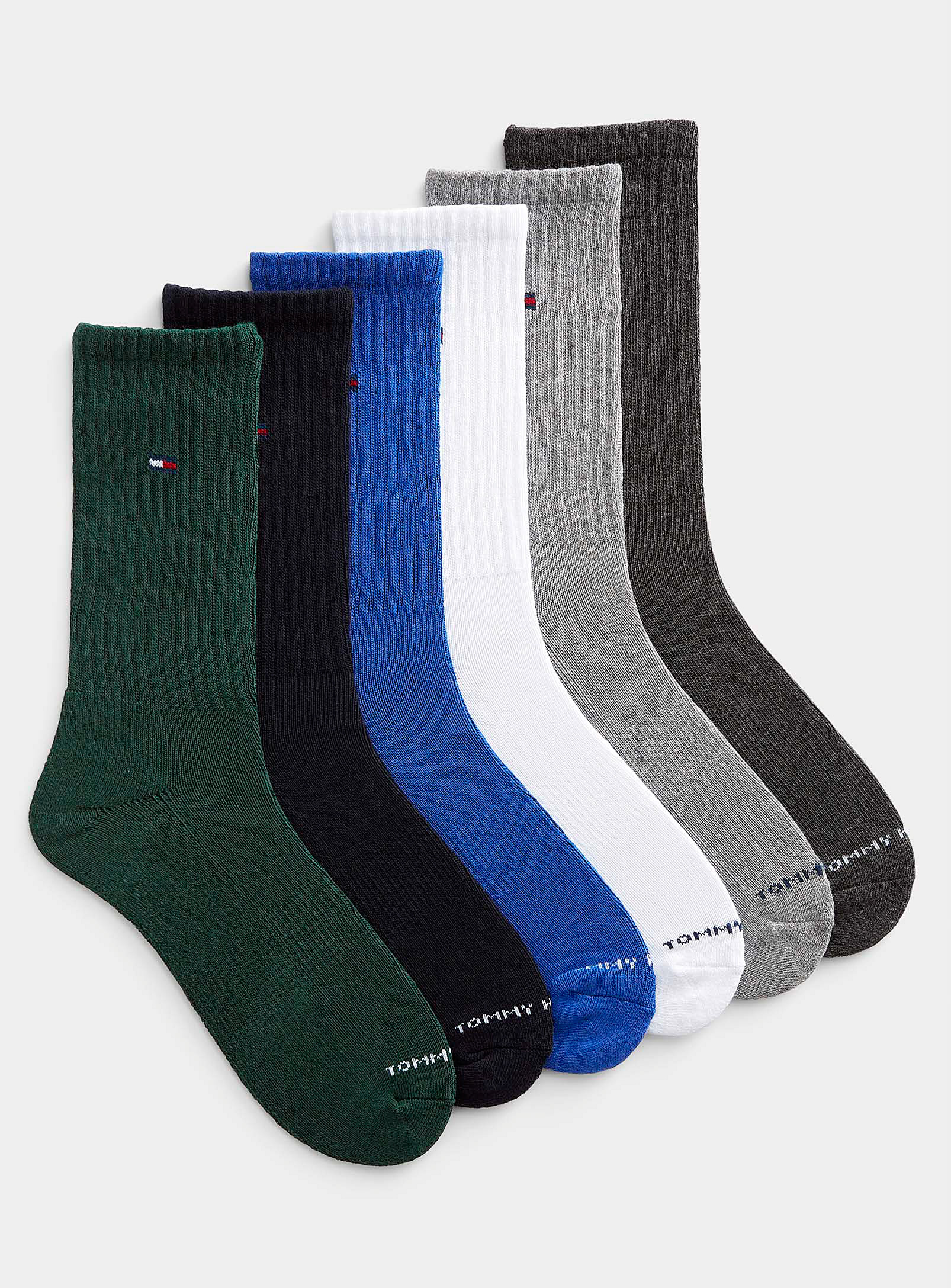 Shop Tommy Hilfiger Mini-logo Ribbed Socks 6-pack In Mossy Green