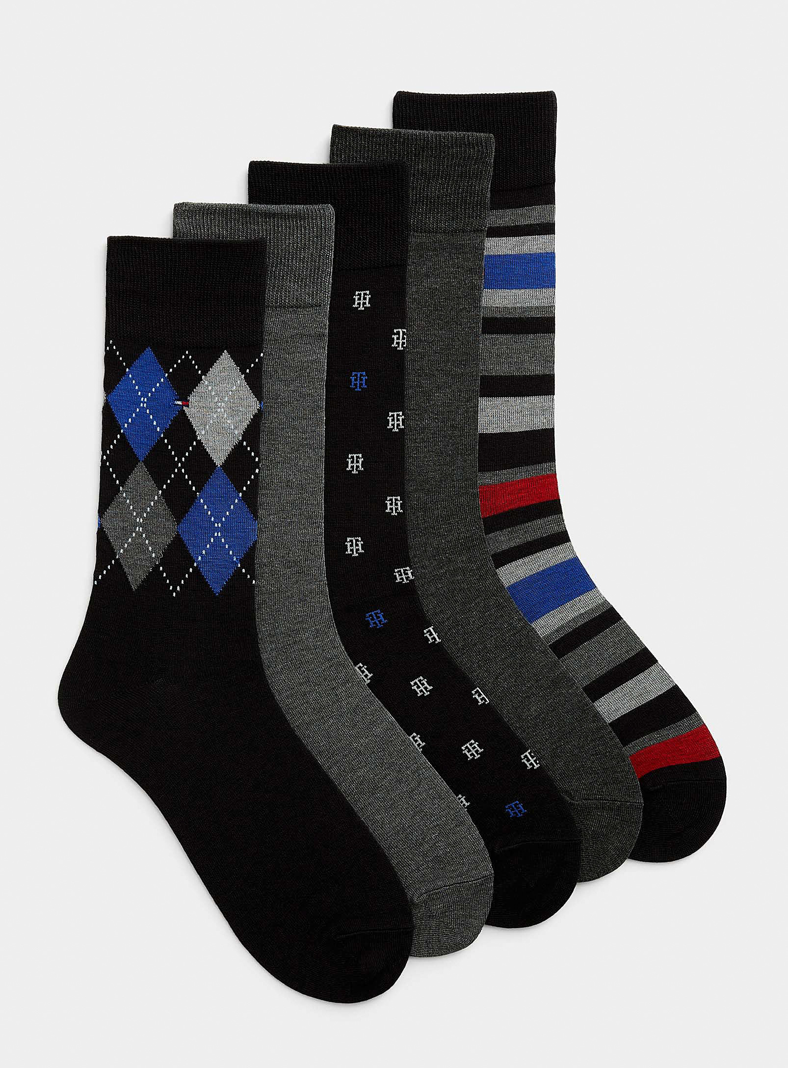 Tommy Hilfiger Solid And Patterned Dress Socks 5-pack In Black