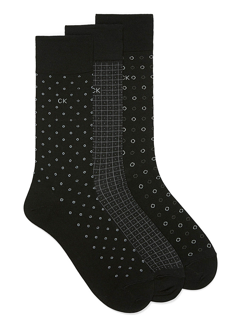 Calvin Klein Black Modern geometric dress socks 3-pack for men