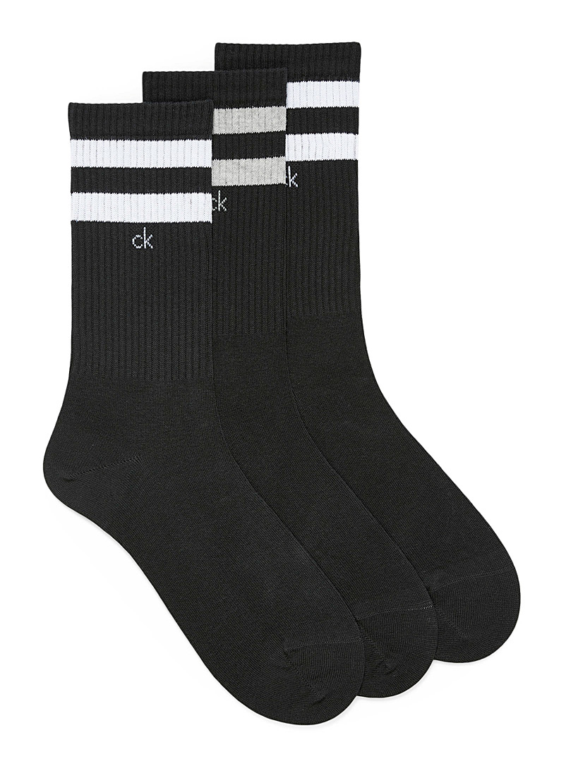 Calvin Klein White Athletic stripe ribbed socks for men