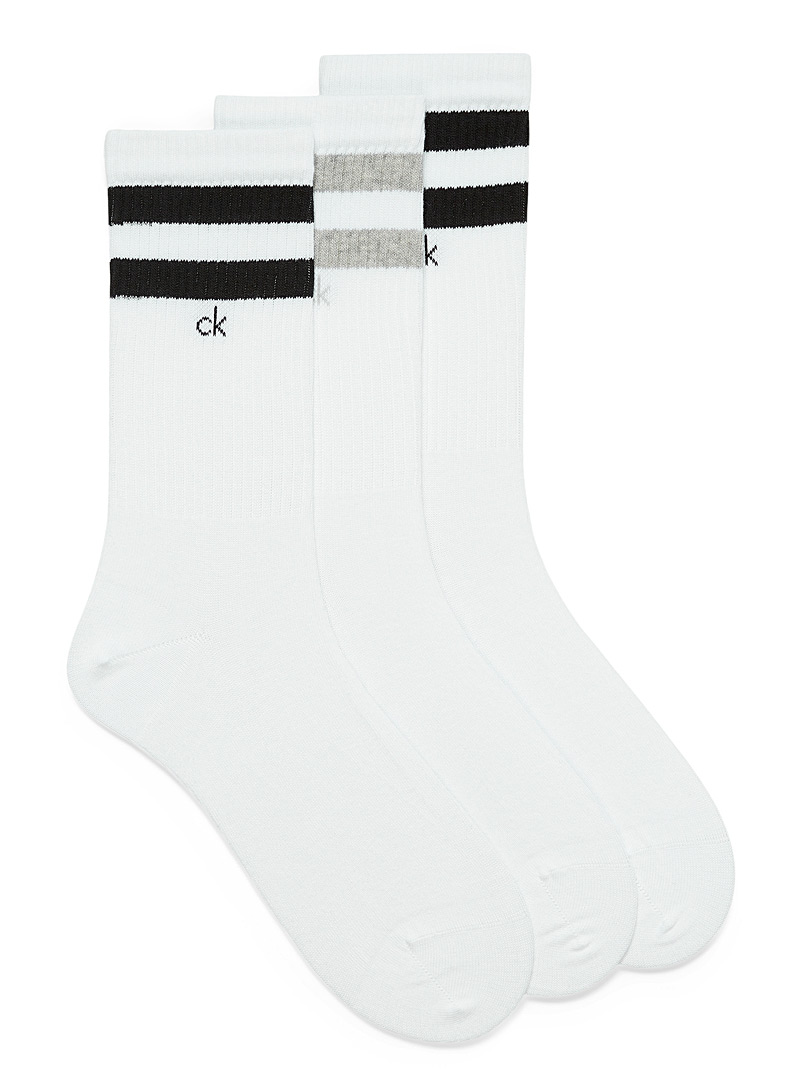 Calvin Klein White Athletic stripe ribbed socks for men
