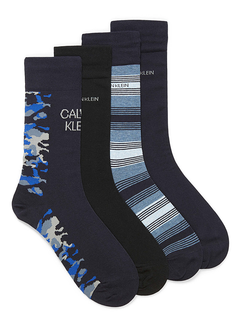 Calvin Klein: Les chaussettes couleurs contraste Emballage de 4 Bleu à motifs pour homme