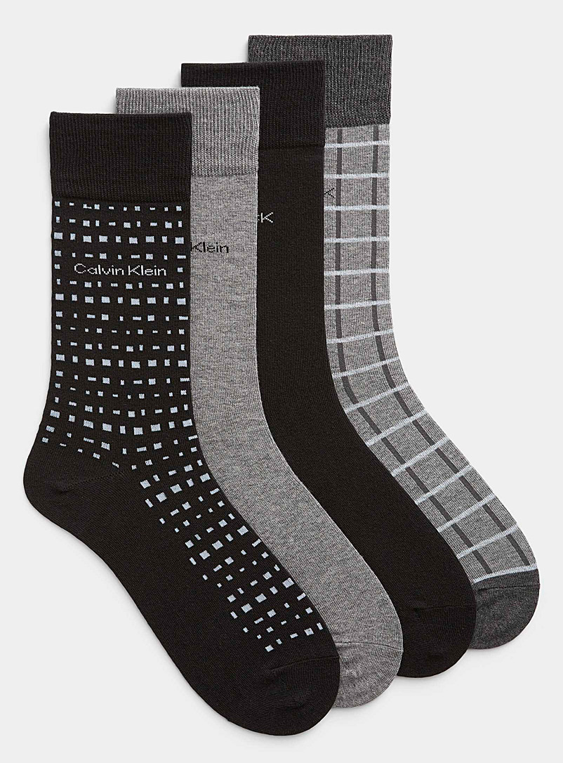 Calvin Klein Black Solid and patterned neutral socks 4-pack for men