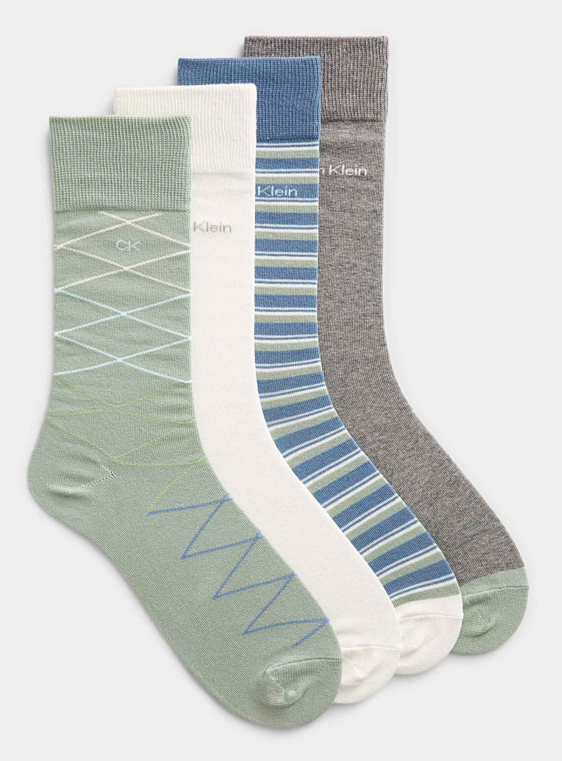 Calvin Klein: Les chaussettes couleurs douces motifs et unies Emballage de 4 Vert à motifs pour homme