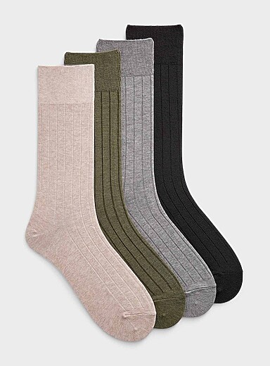 Neutral ribbed dress socks 4-pack