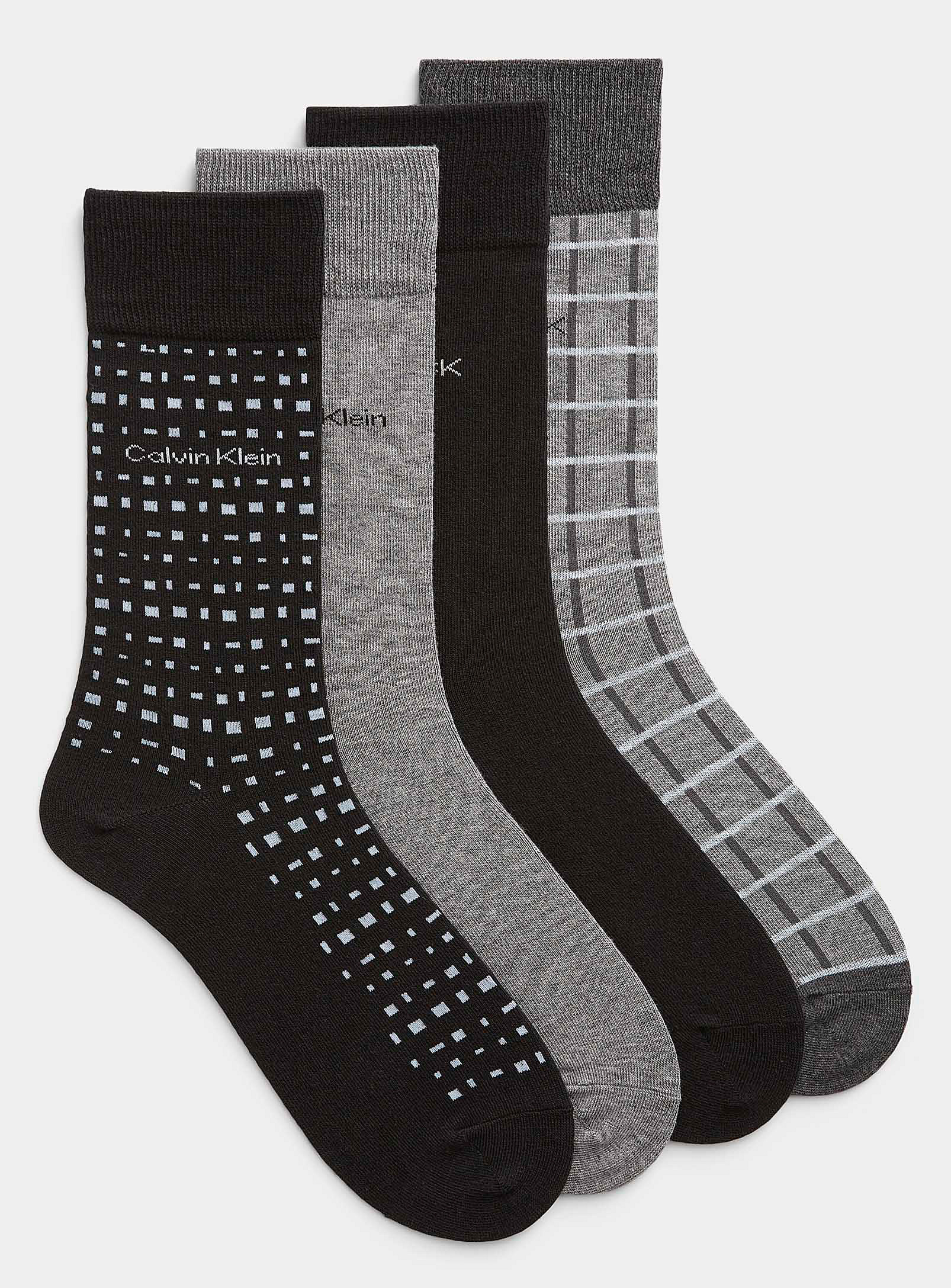 Shop Calvin Klein Solid And Patterned Neutral Socks 4-pack In Black