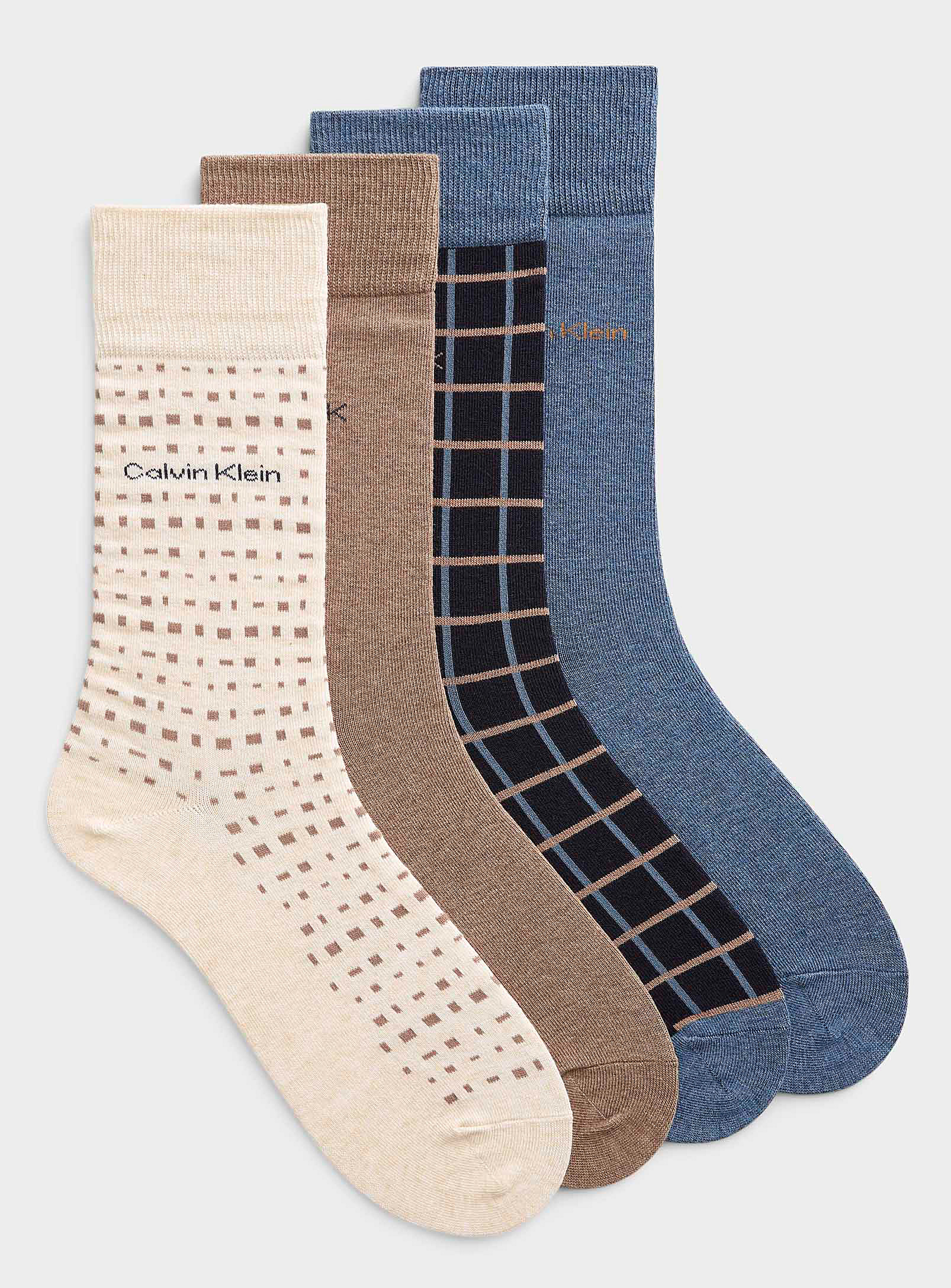 Shop Calvin Klein Solid And Patterned Neutral Socks 4-pack In Marine Blue