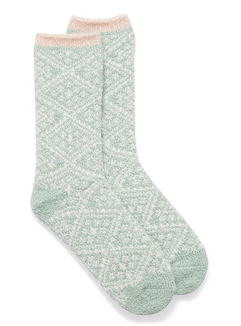 Simons Lime Green Fuzzy jacquard knit socks for women