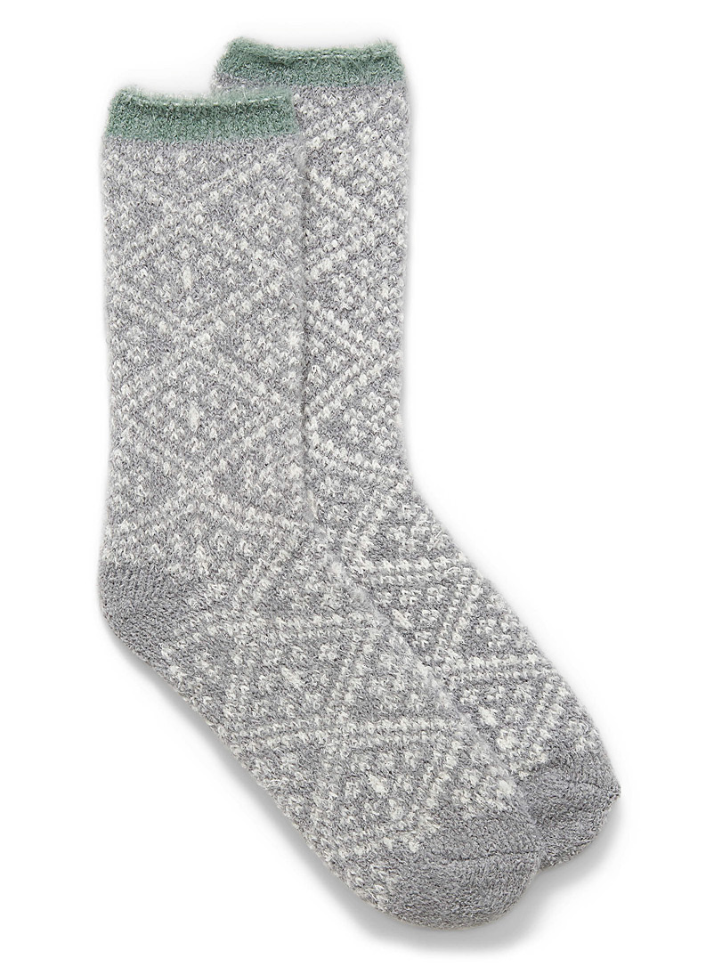 Simons Grey Fuzzy jacquard knit socks for women