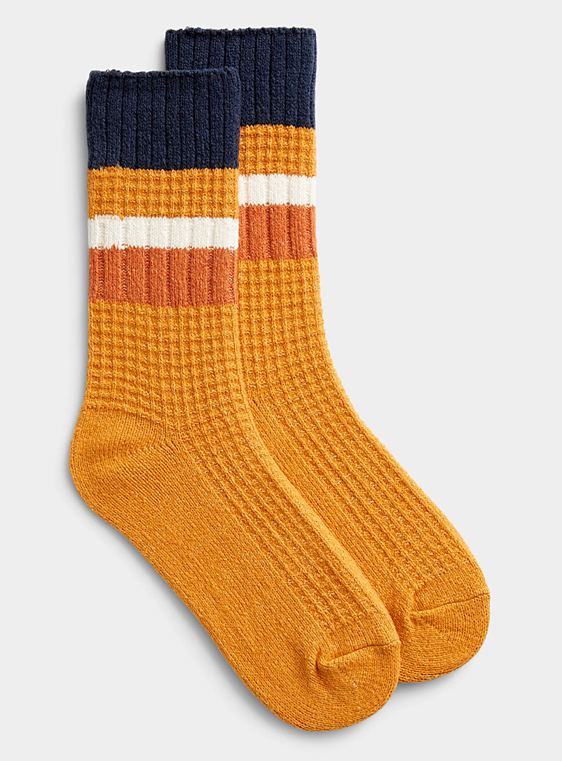 Simons Medium Yellow Colour block waffle socks for women
