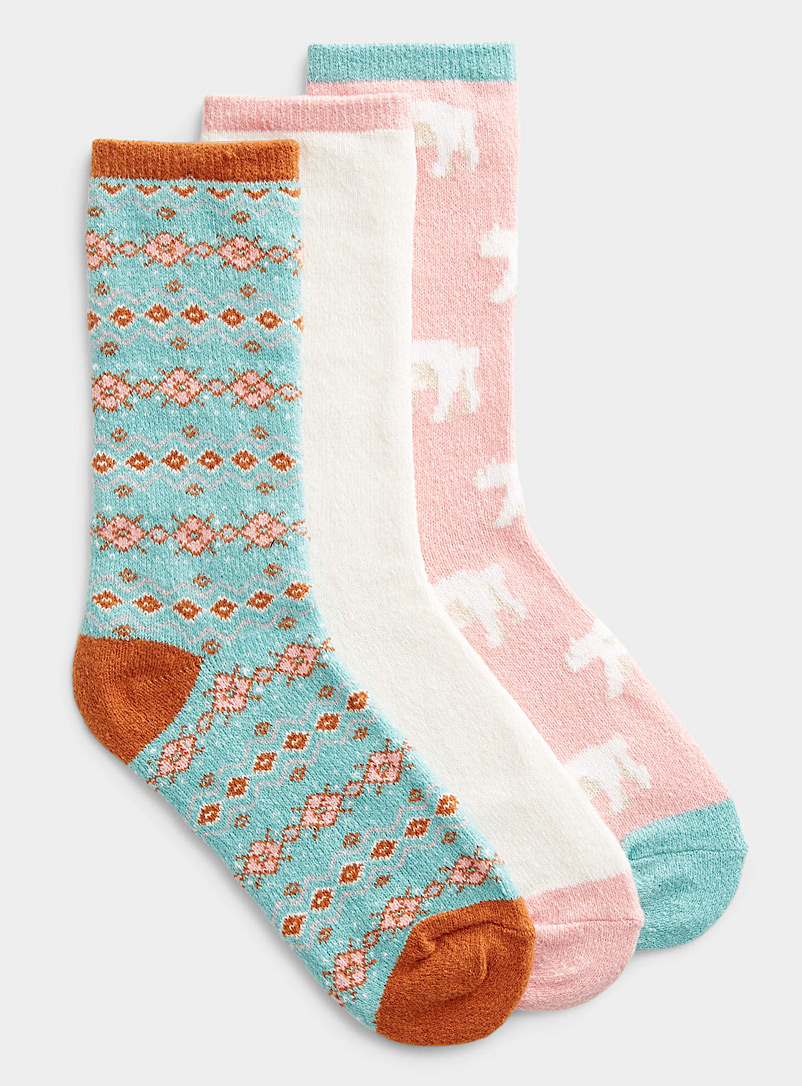 Simons Teal Bear and Fair Isle pattern winter socks Set of 3 for women