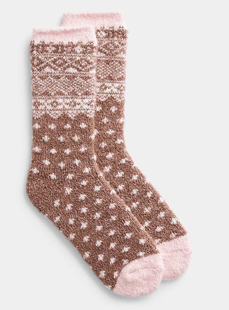 Simons Light Brown Fair Isle pattern winter socks for women