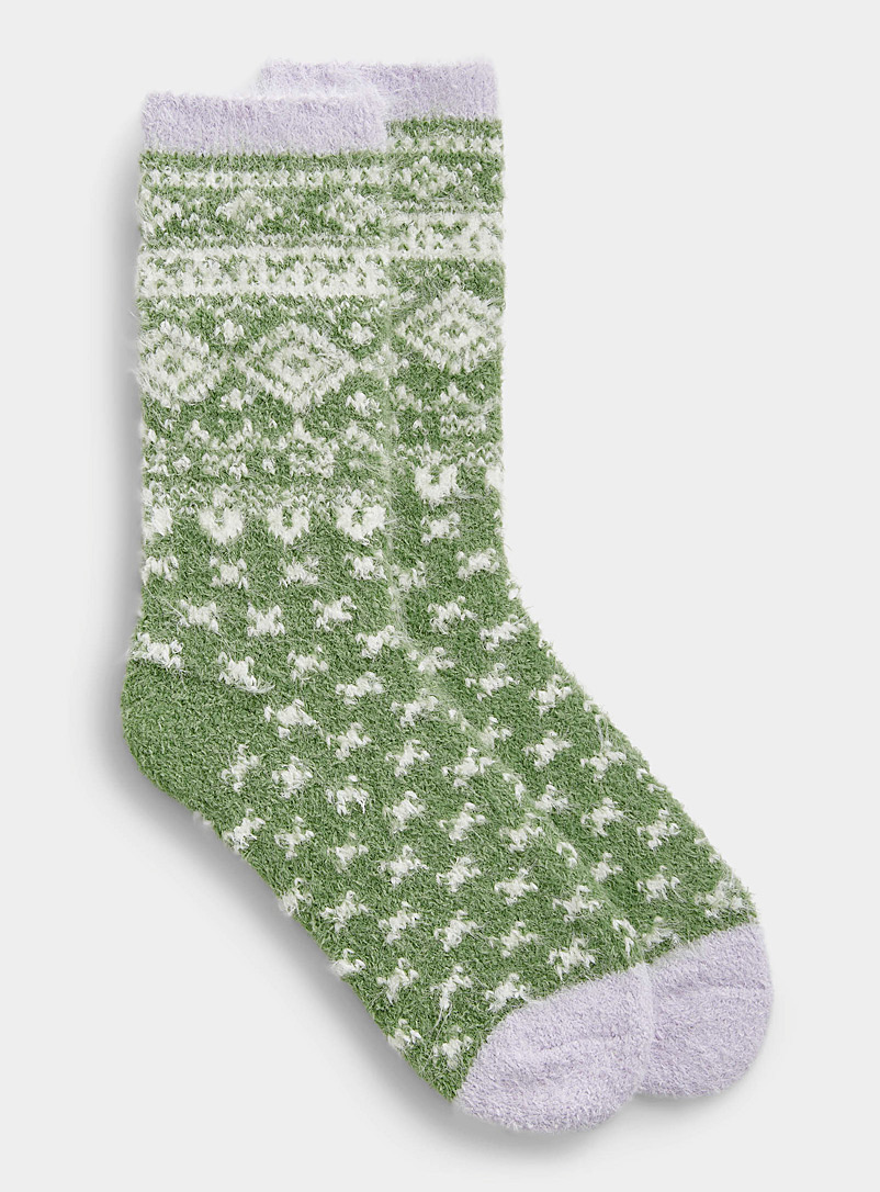 Simons Lime Green Geo fresco cozy socks for women