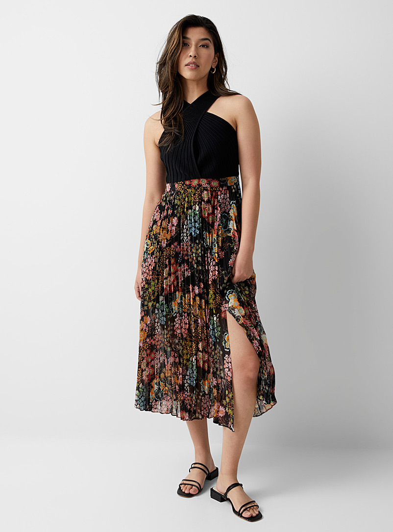 Ted Baker Patterned Black Aquila floral breeze pleated dress for women