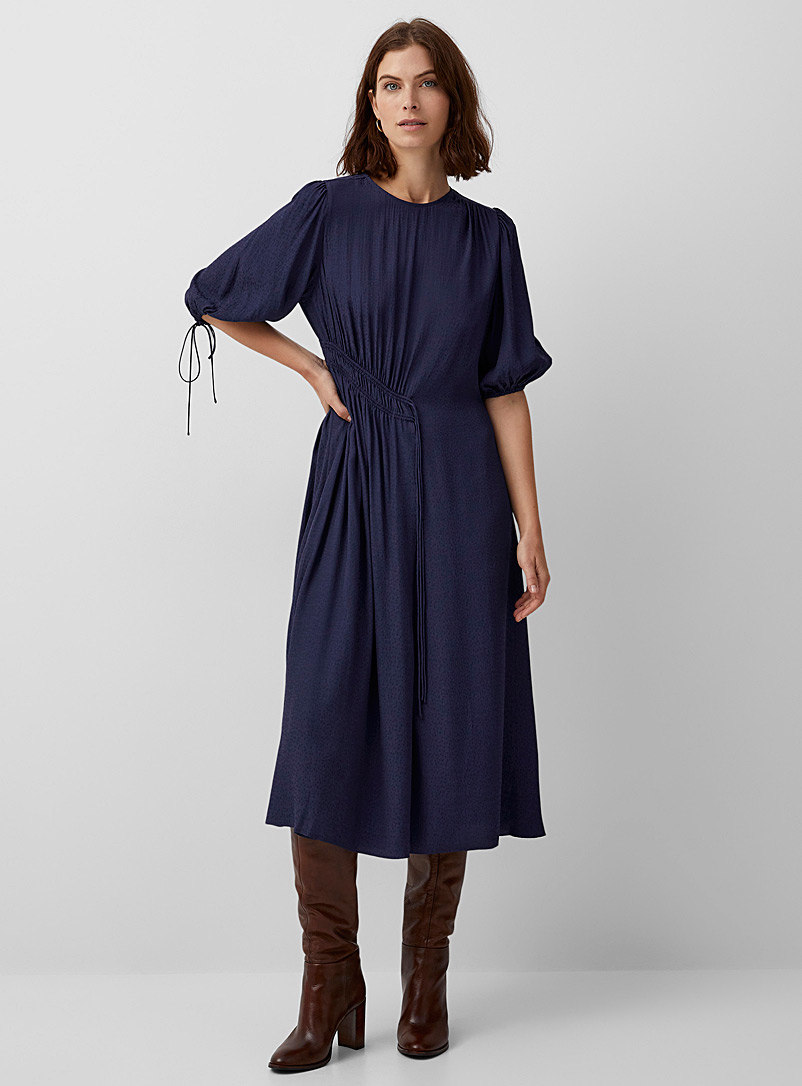 Ted Baker Dark Blue Jillia puff-sleeve asymmetrical dress for women