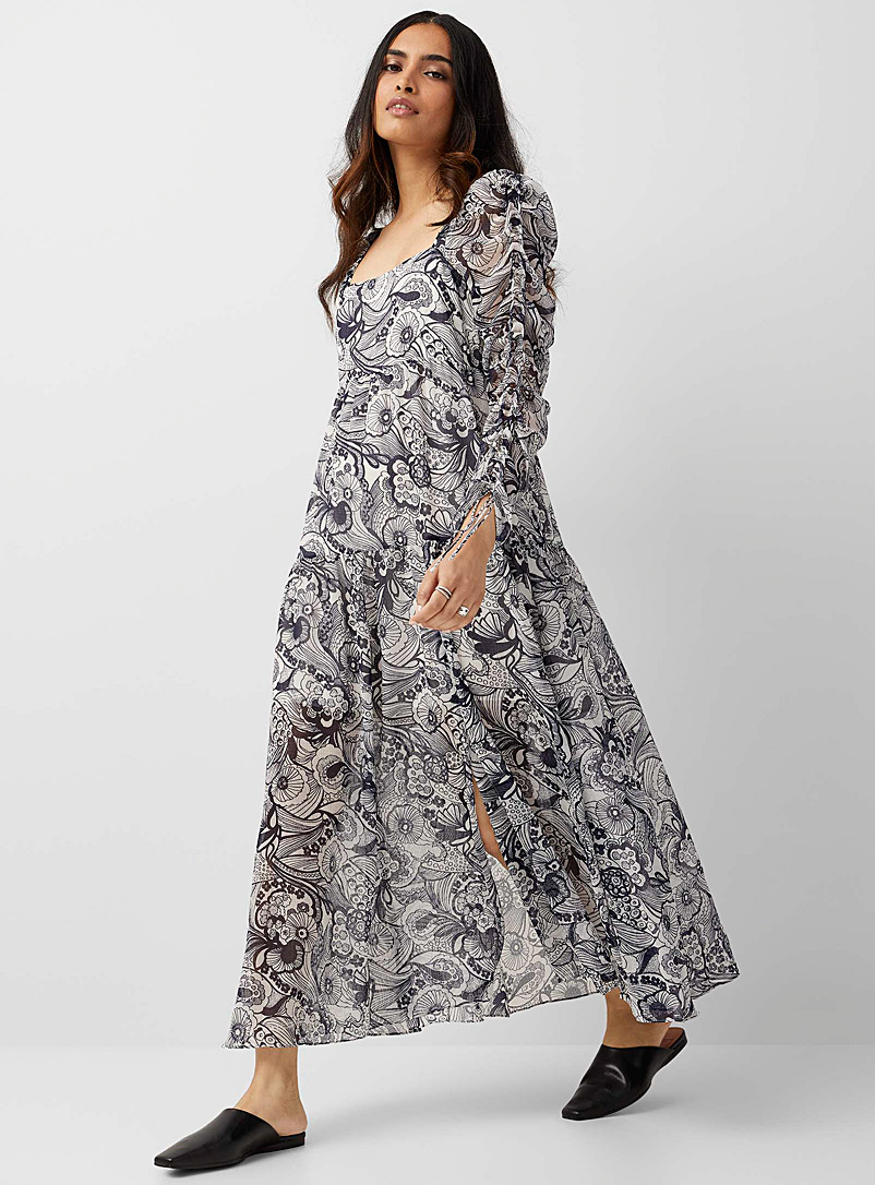 Ted Baker Patterned White Adlinah gathered-sleeve floral dress for women