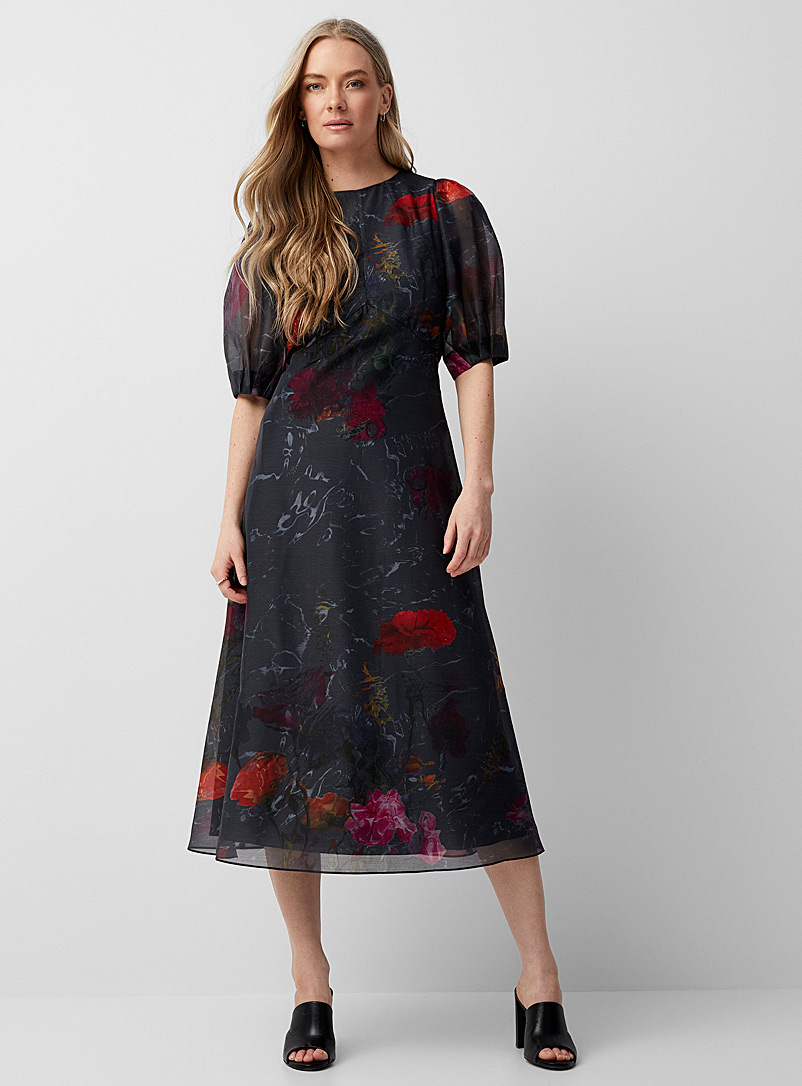 Ted Baker: La robe organza jardin de minuit Mekayla Noir à motifs pour femme