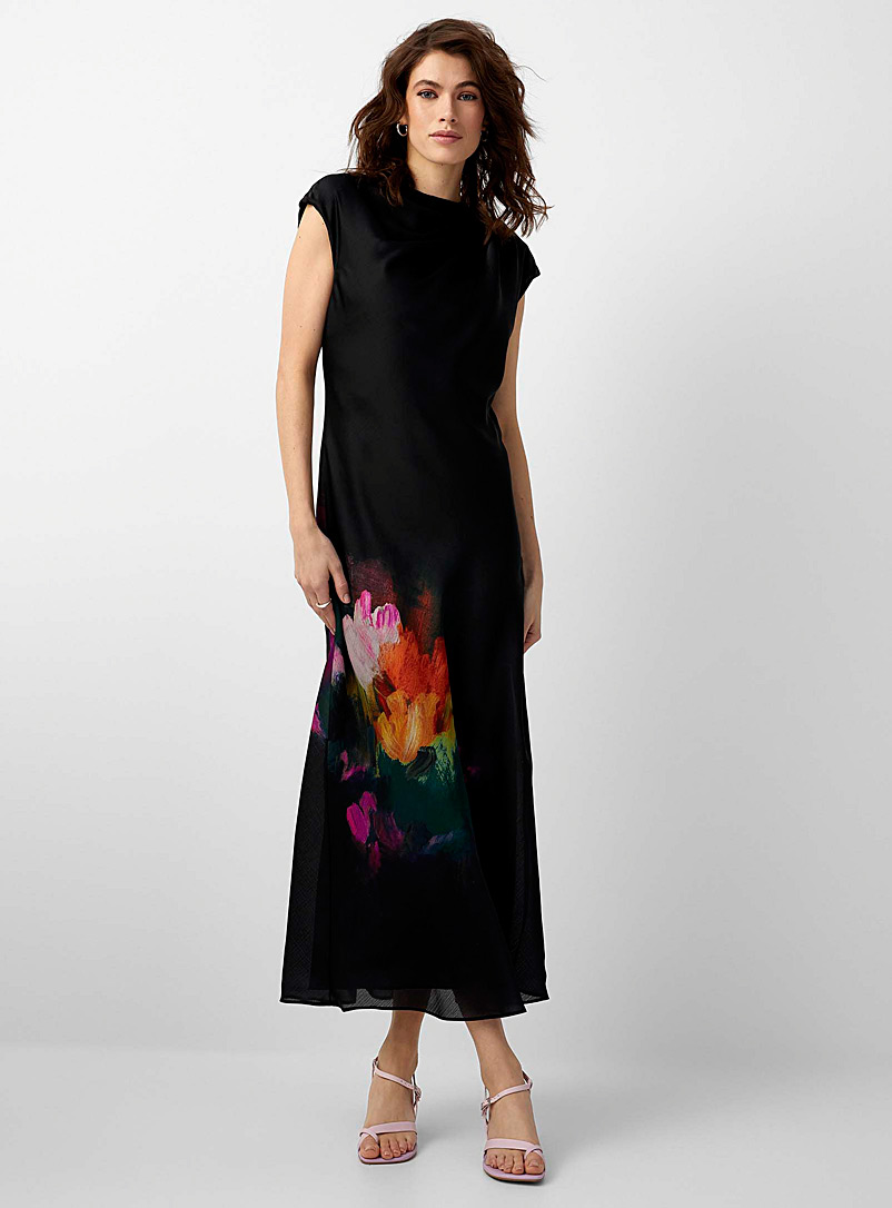 Ted Baker Black Painted bouquet satiny dress for women