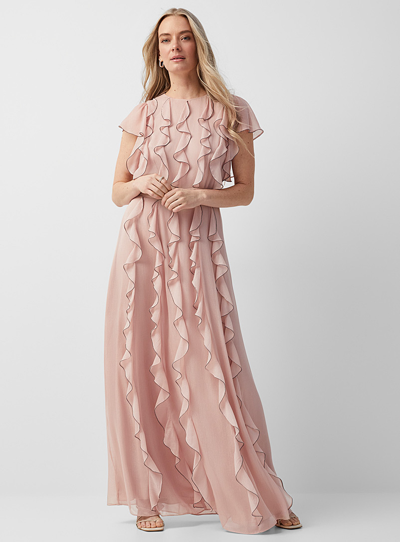 Ted Baker Ecru/Linen Cascading ruffles glittering dress for women
