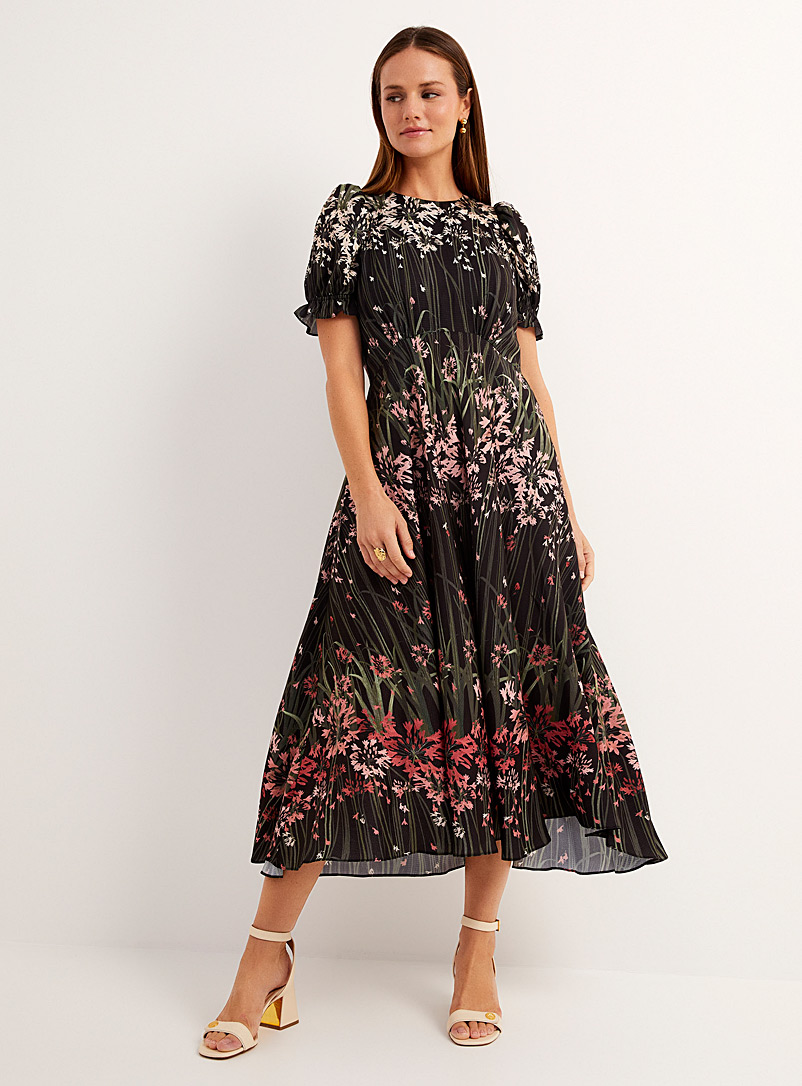 Ted Baker Black Zahrria puff-sleeve floral midi dress for women