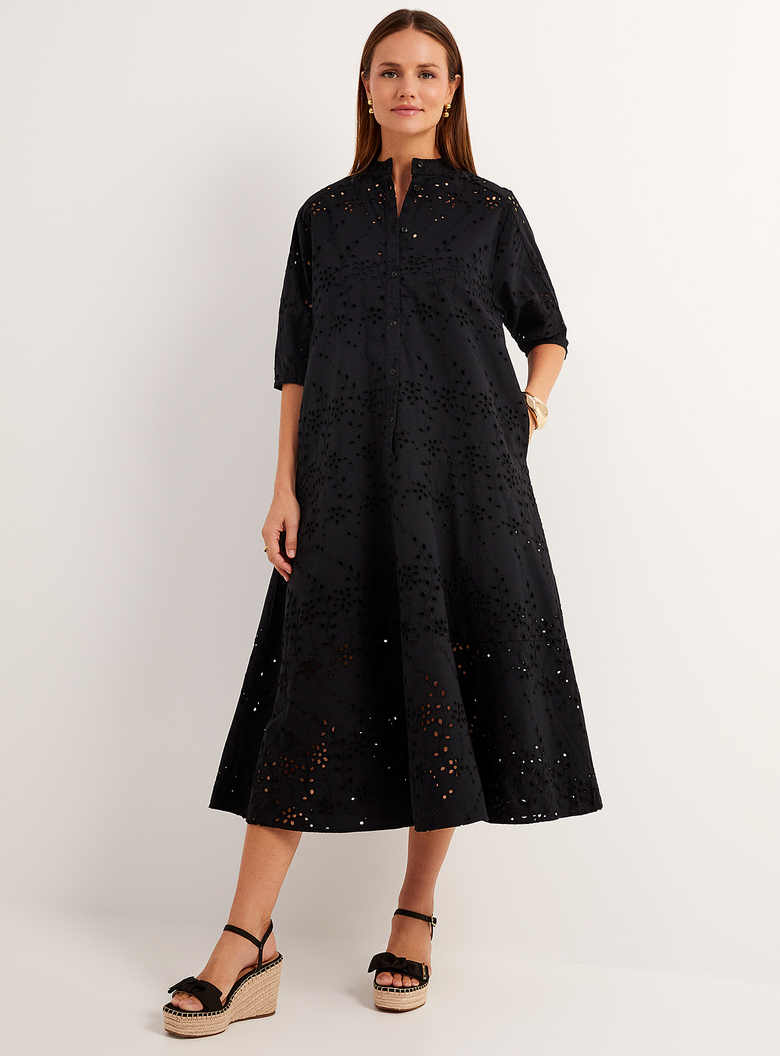 Ted Baker Nikaia Broderie Anglaise Trapeze Dress In Black