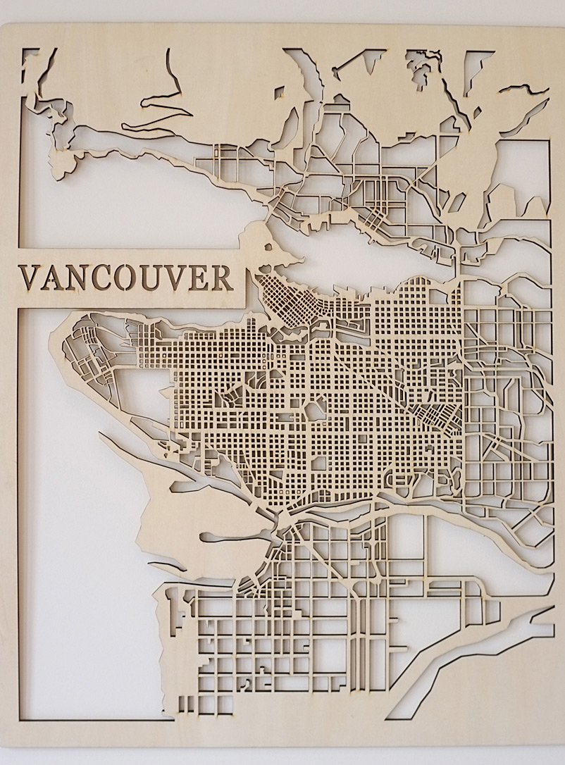 Printable Minds Assorted Laser-cut wood Vancouver map 17.25 x 21.25 in