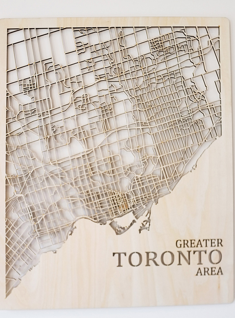Printable Minds Assorted Laser-cut wood Toronto map 17.25 x 21.25 in