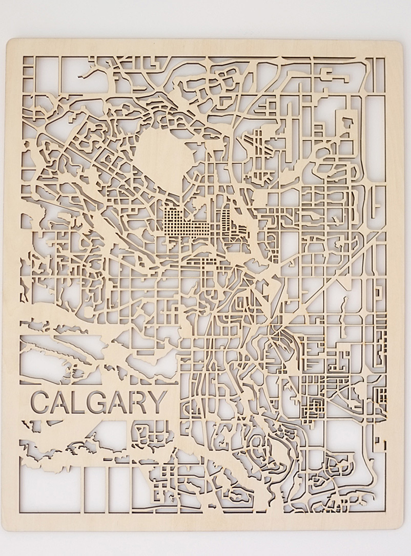 Printable Minds Assorted Laser-cut wood Calgary map 17.25 x 21.25 in