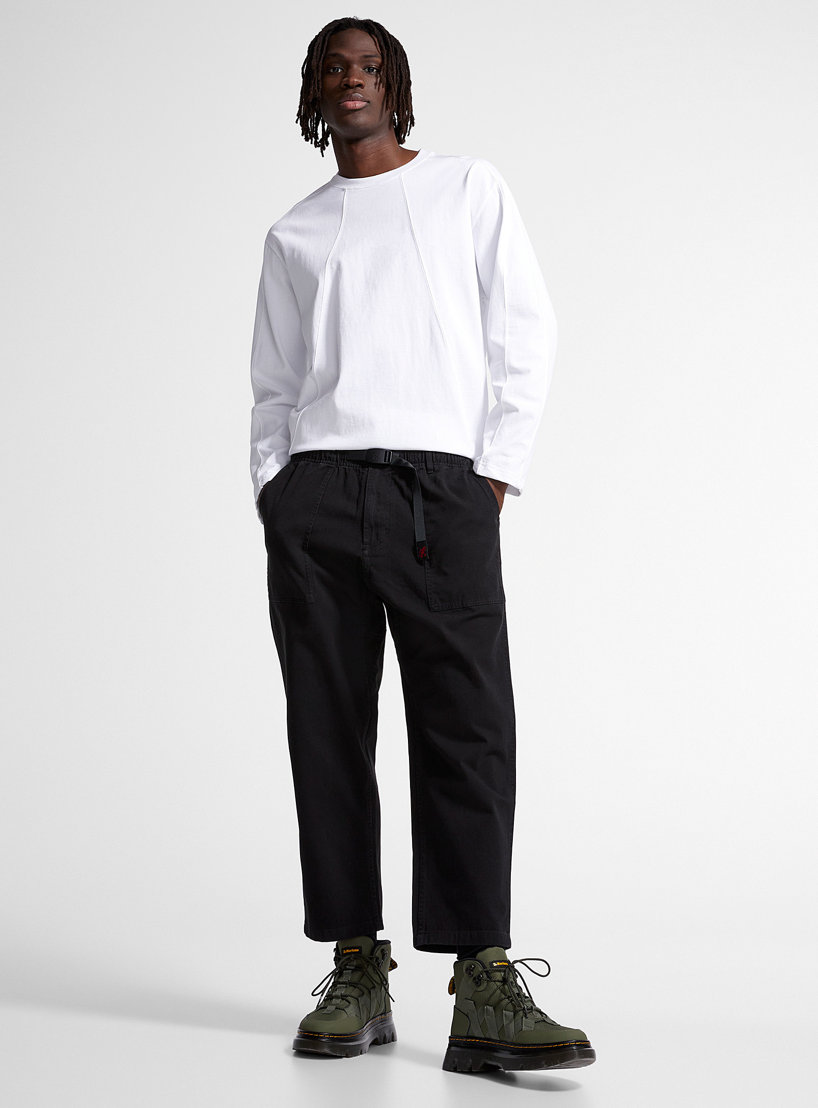 Shop Gramicci Belted-waist Loose Pant Tapered Fit In Black