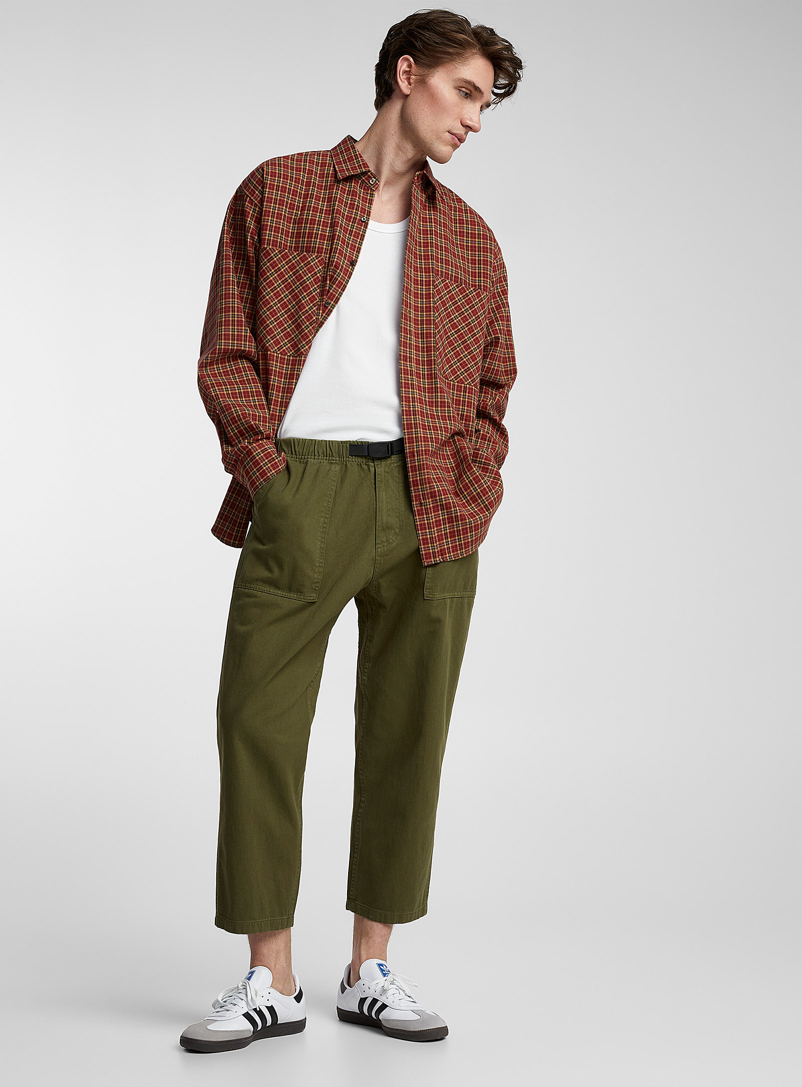Gramicci Belted-waist Loose Pant Tapered Fit In Mossy Green