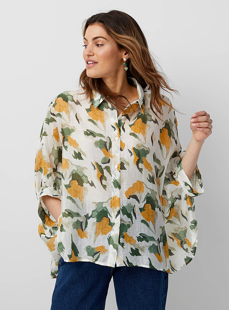 TheKorner Patterned White Abstract garden loose blouse for women