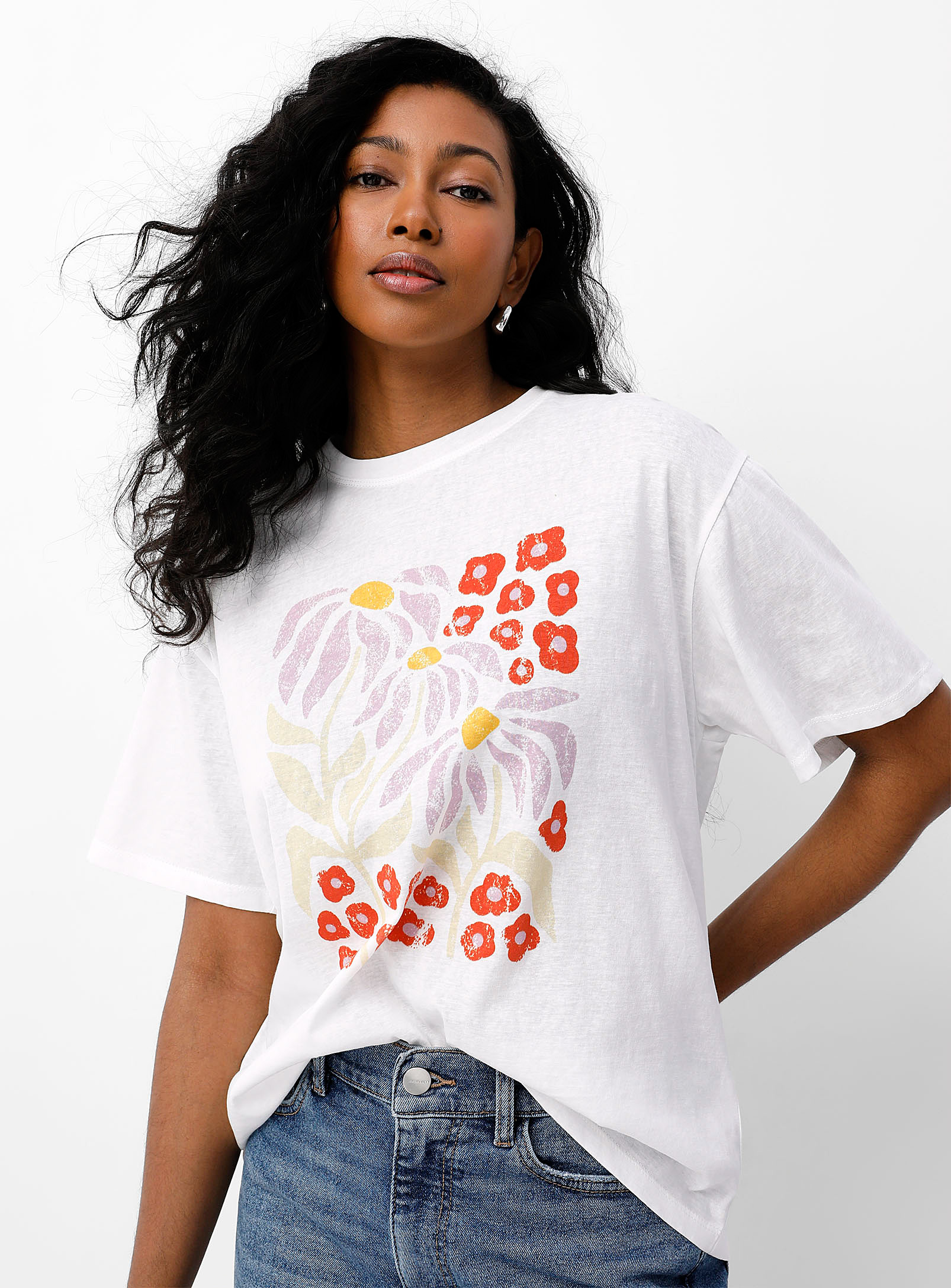 Thekorner Floral Print Loose T-shirt In Patterned White
