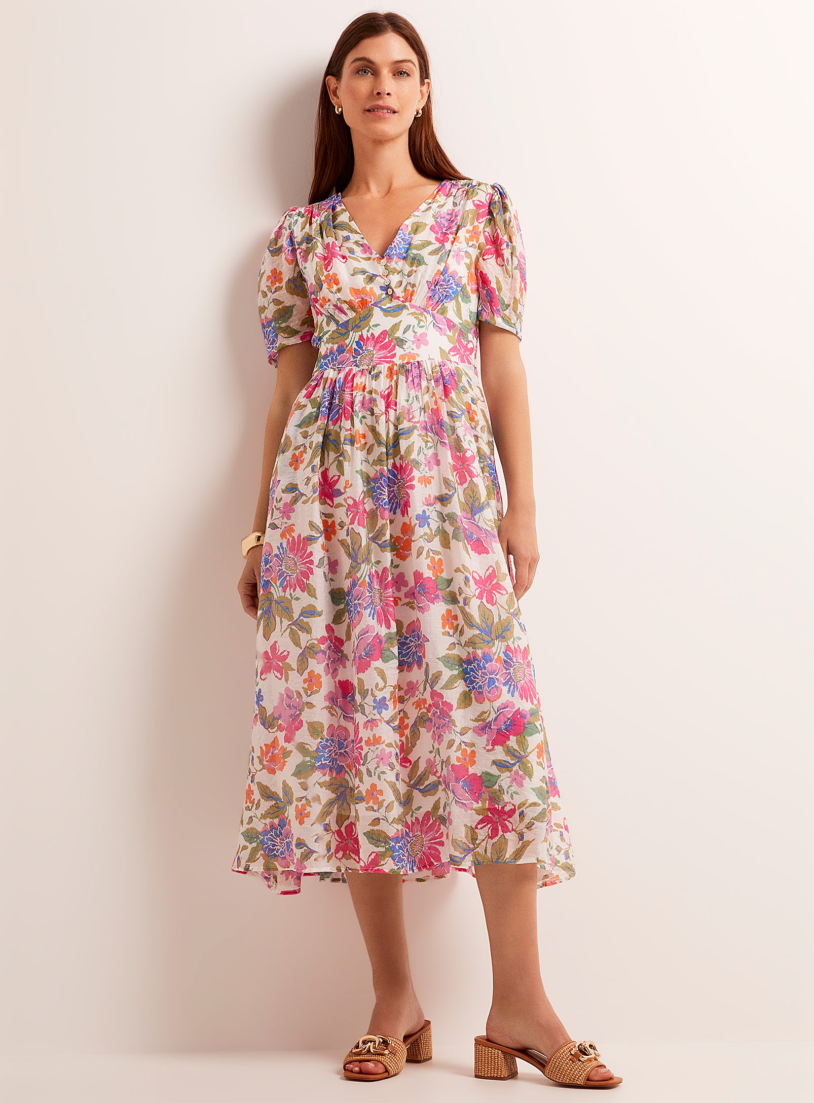 Thekorner Colourful Garden Voile Midi Dress In Assorted