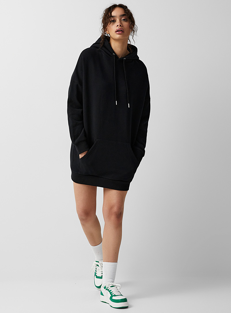 Twik Black Eco-friendly fleece hoodie dress for women