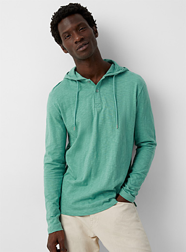 Le 31 Green Slub jersey hooded T-shirt for men