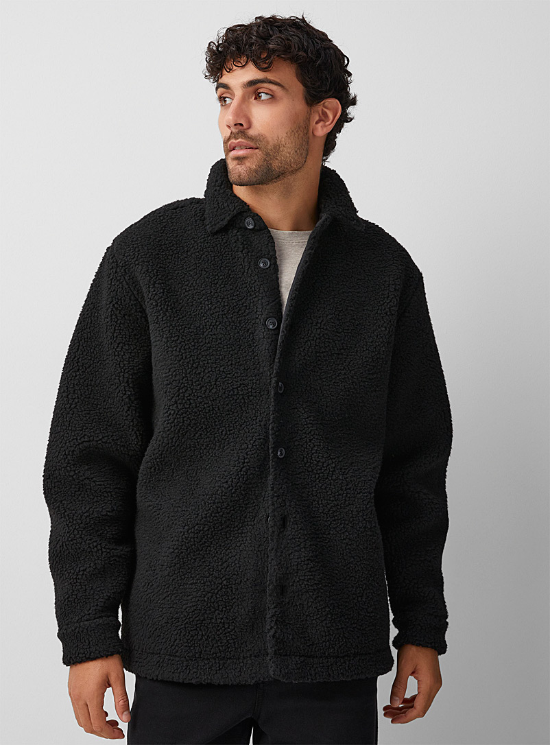 Le 31 Black Loose-fit monochrome sherpa jacket for men